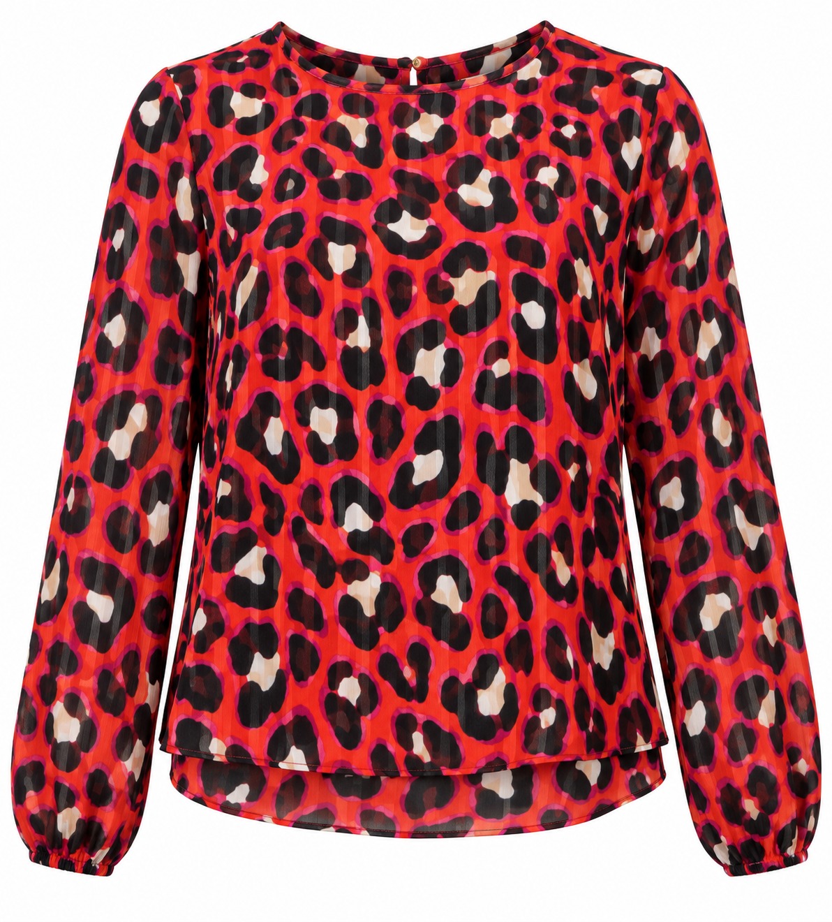 Blusa de leopardo rojo y fucsia