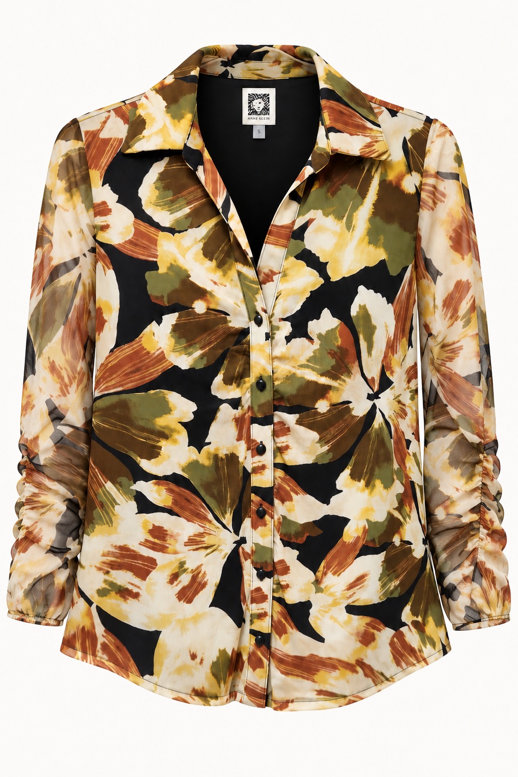 Blusa de malla floral con mangas fruncidas
