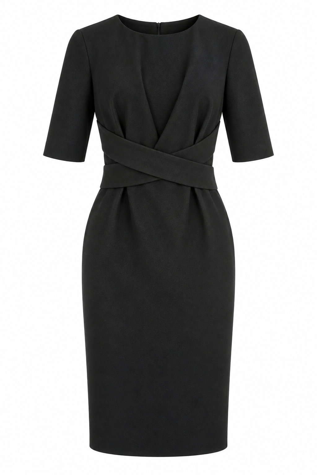 Vestido negro con paneles cruzados en la cintura