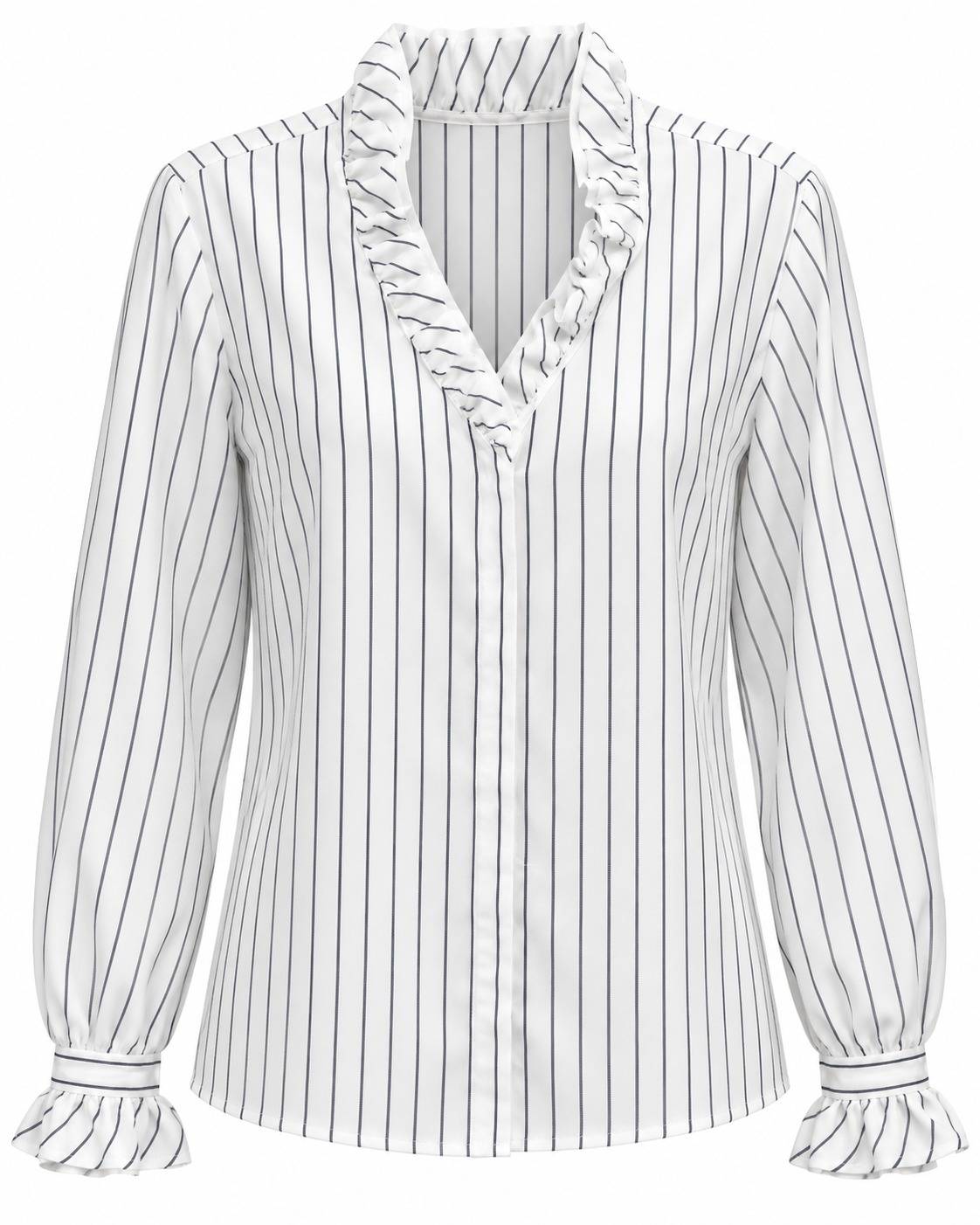 Blusa de rayas con cuello y puños de volantes