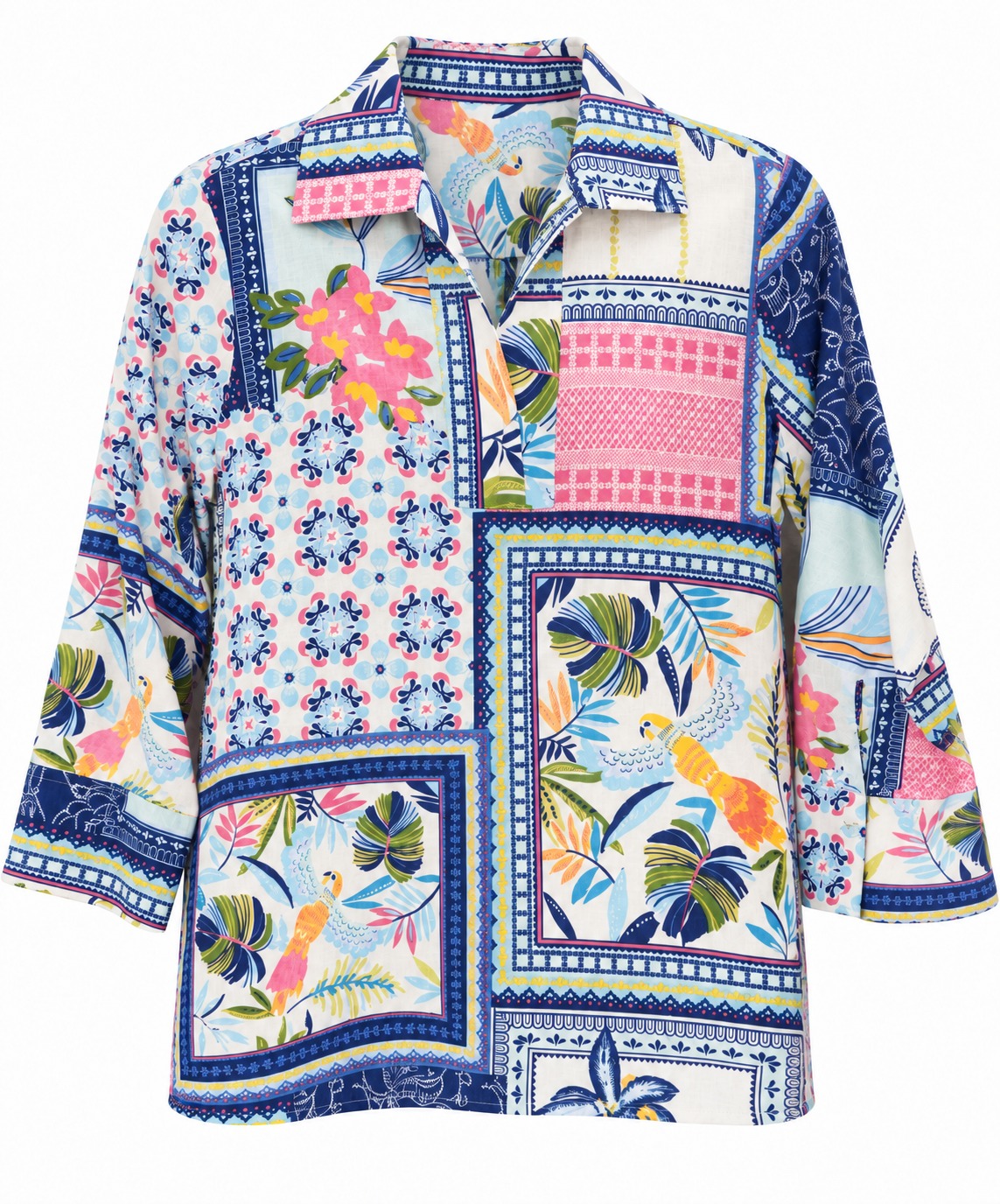 Blusa de estampado patchwork con escote en V