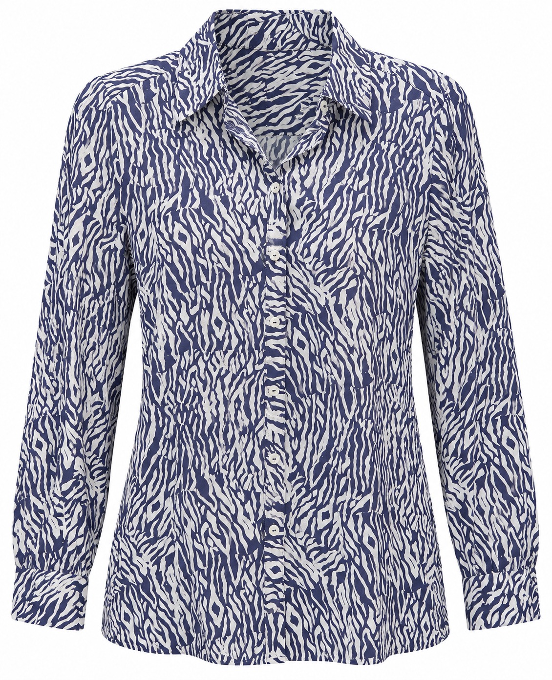 Camisa azul marino de trazos blancos