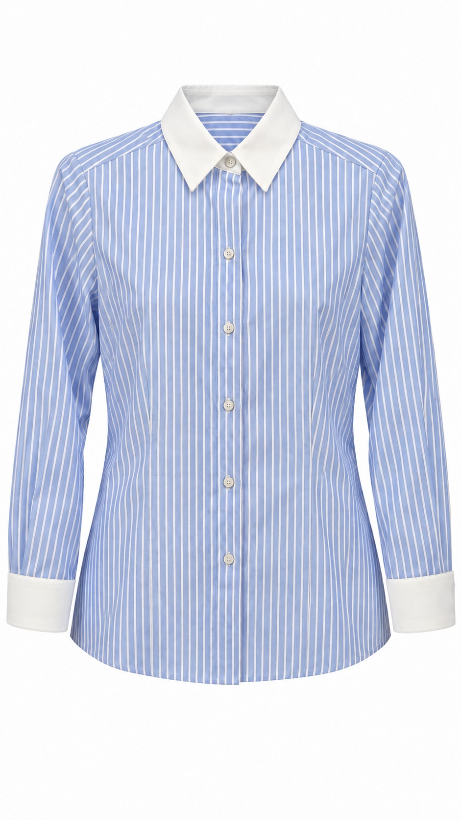 Camisa de rayas con cuello y puños blancos