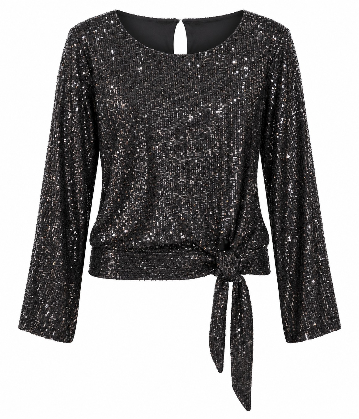 Blusa de lentejuelas con lazo en el bajo