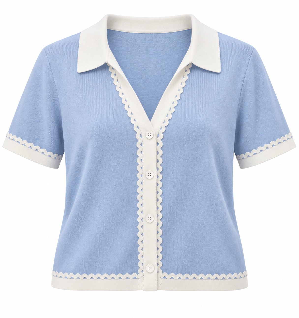 Blusa de punto con cuello y ribetes ondulados