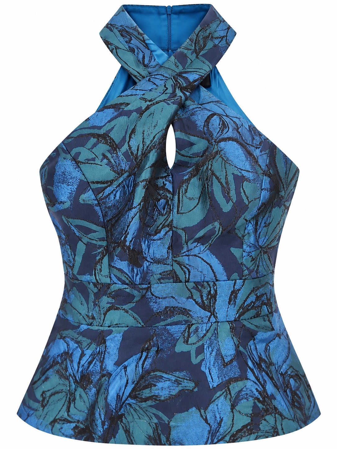 Blusa halter floral con escote cruzado