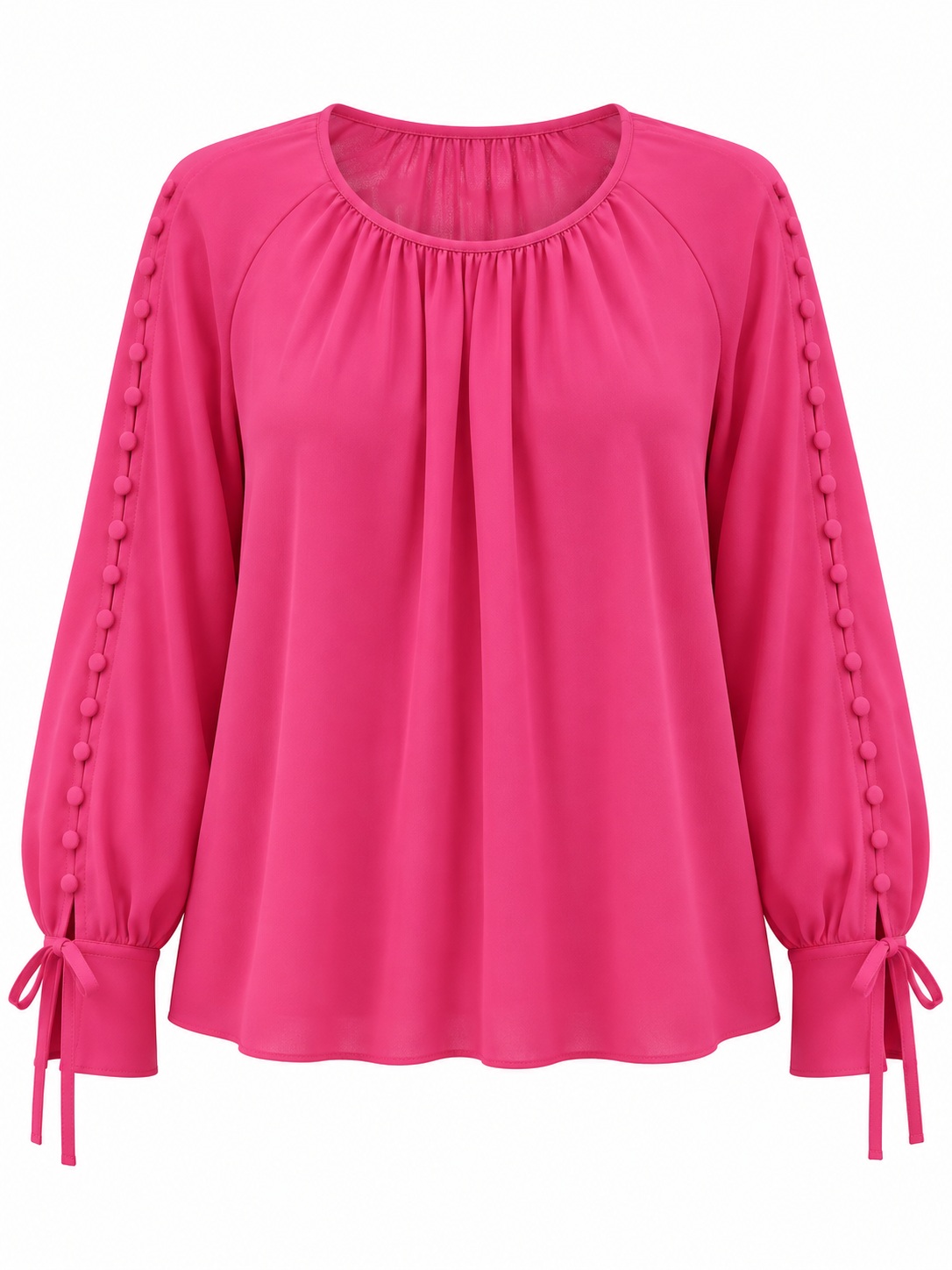 Blusa rosa con botones en las mangas y lazos — Rosa