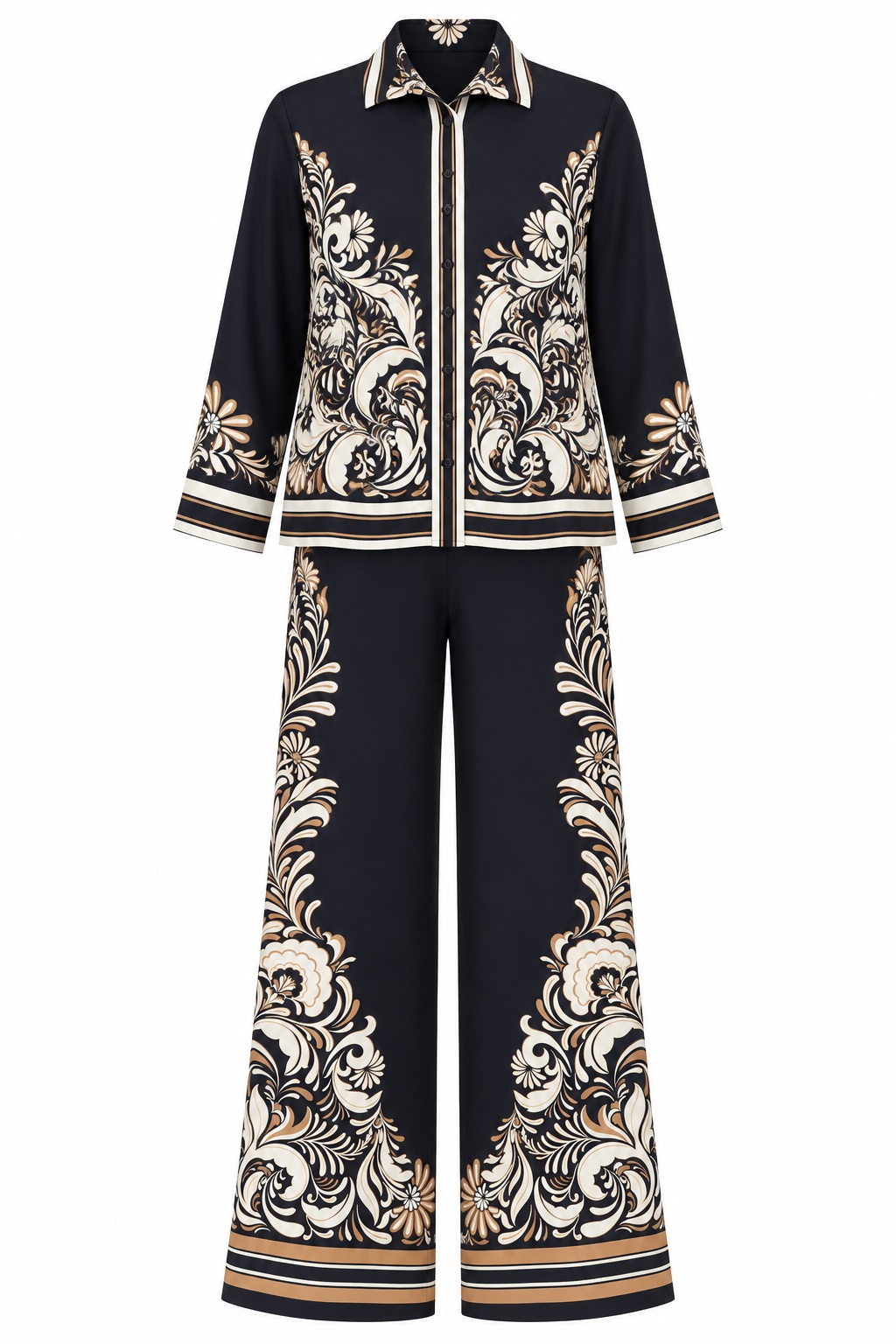 Conjunto de flores ornamentales — Marino, marfil y camel