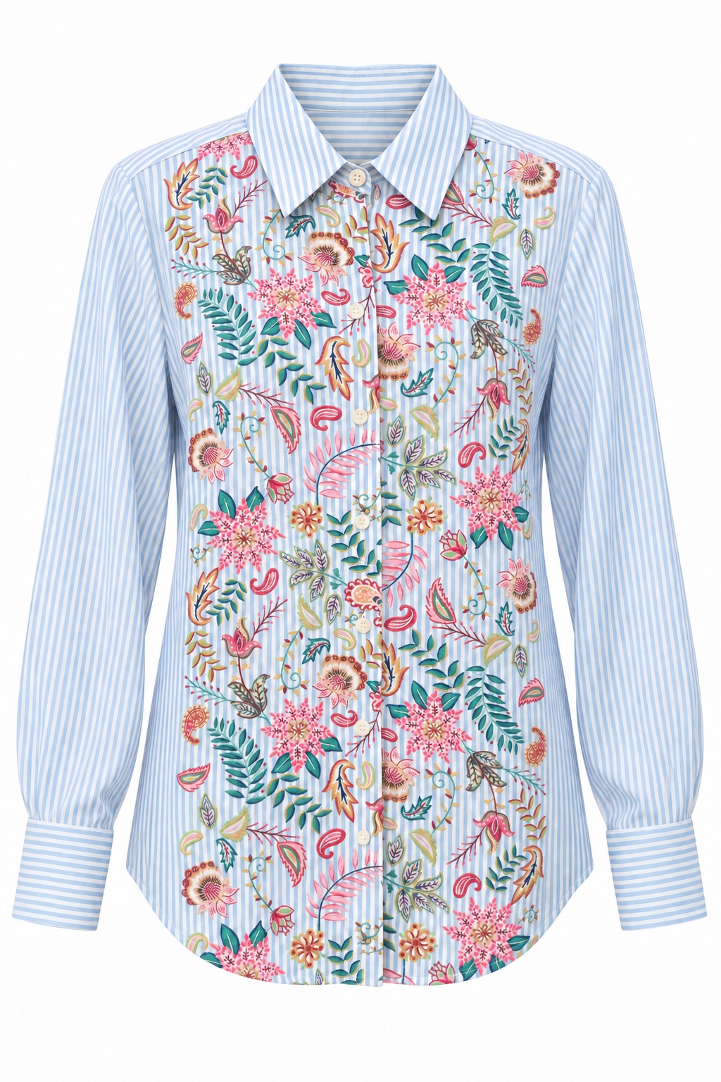 Camisa a rayas con flores multicolor