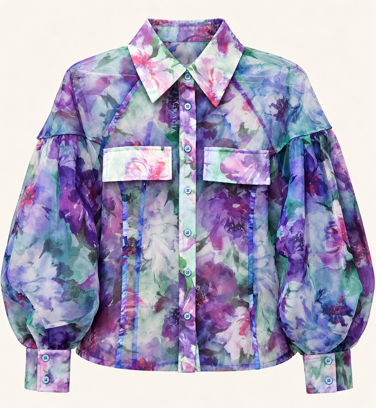 Camisa floral acuarela con bolsillos