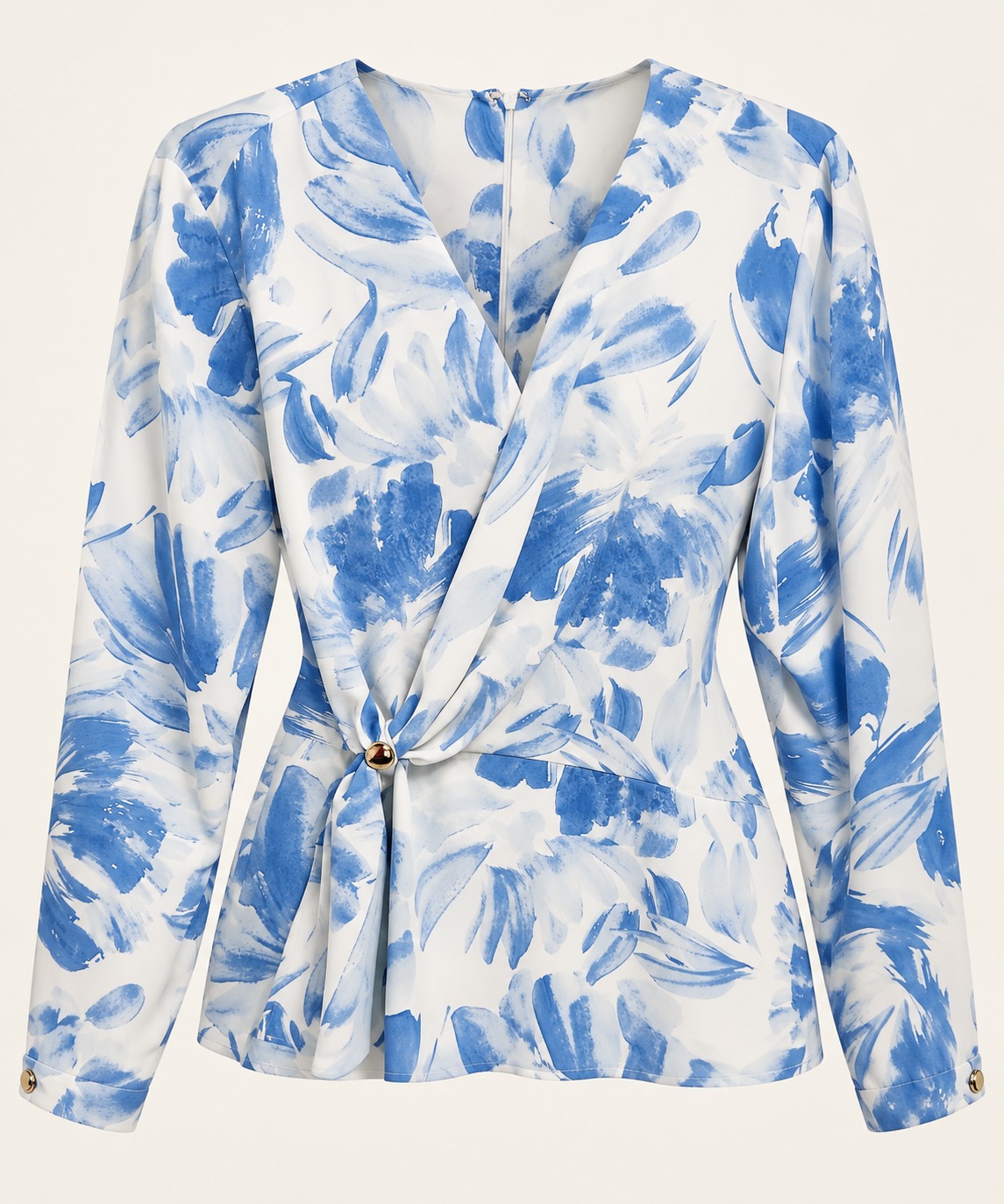 Blusa cruzada azul y blanca