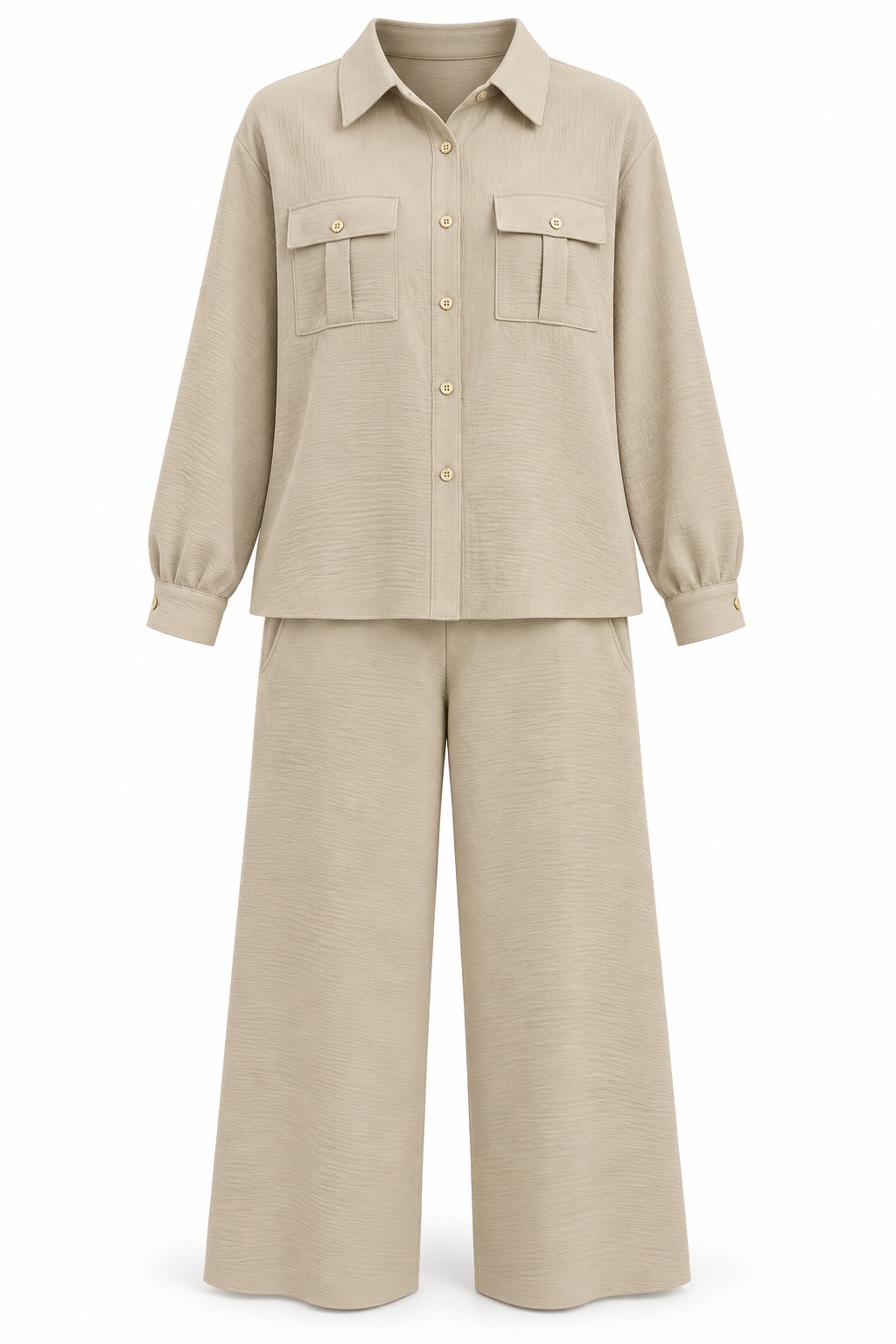 Conjunto beige texturizado con bolsillos — Beige