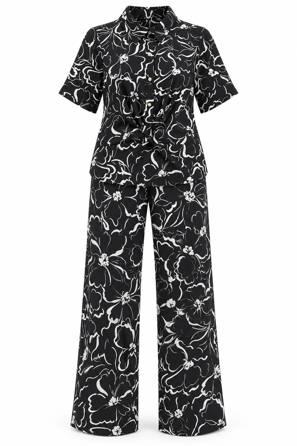 Conjunto de blusa con nudo y pantalón floral