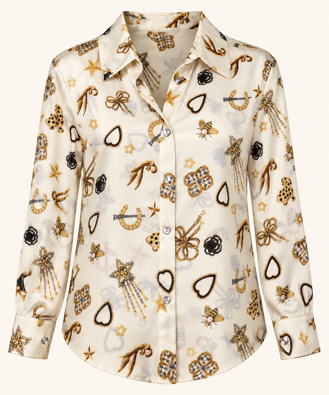 Camisa satinada de motivos dorados