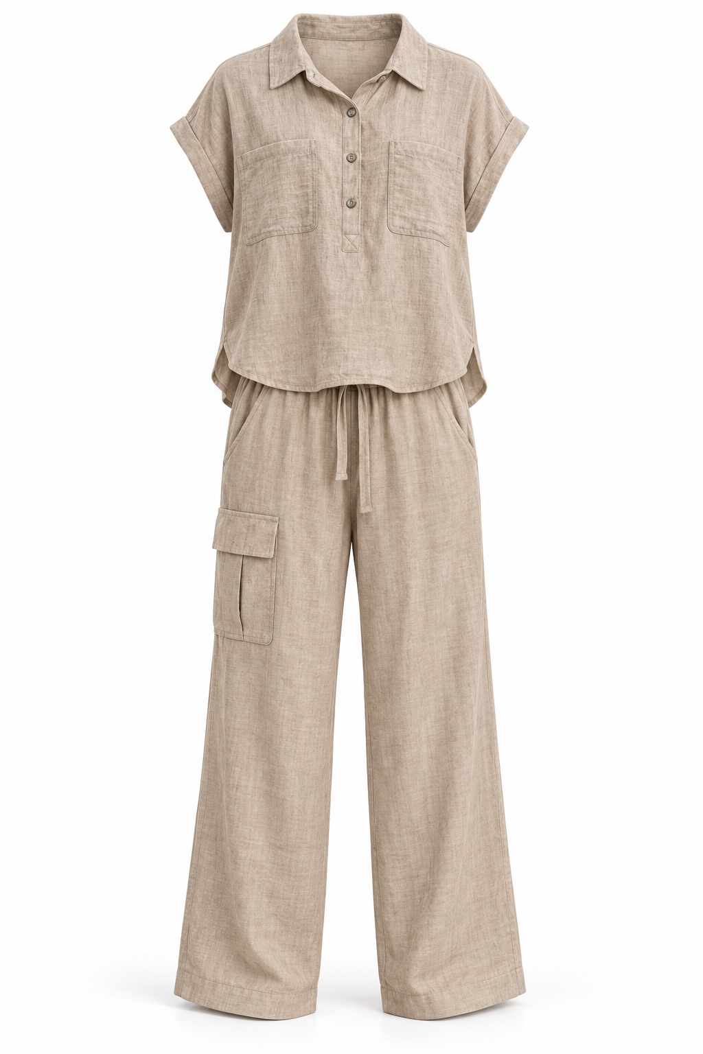 Conjunto de blusa y pantalón cargo — Beige