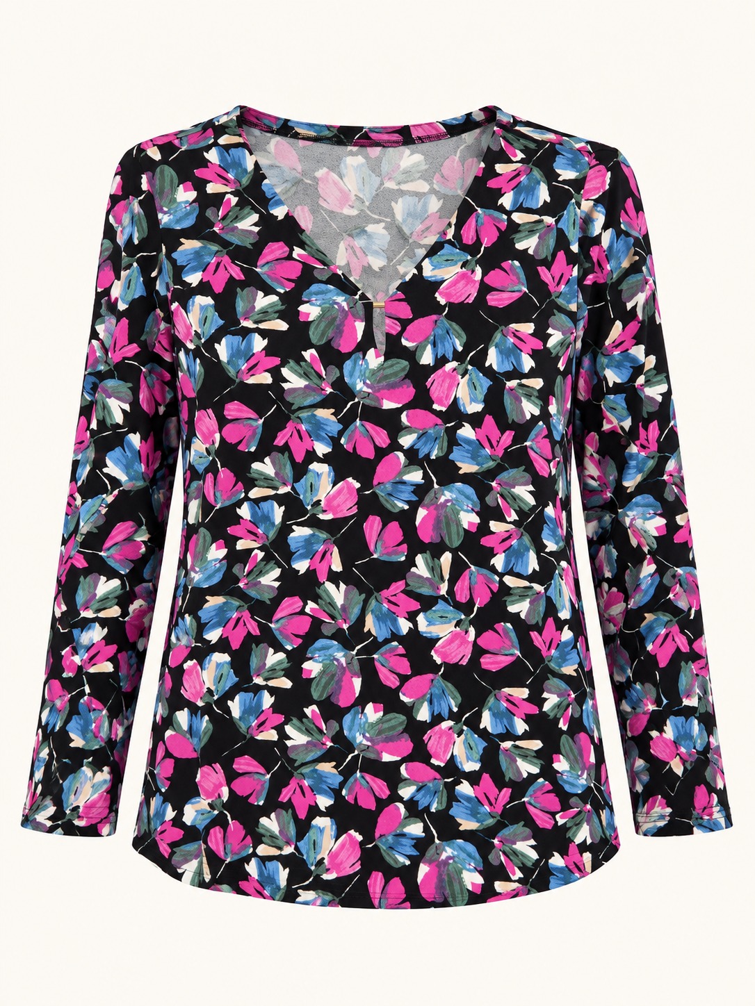 Blusa negra floral con detalle dorado