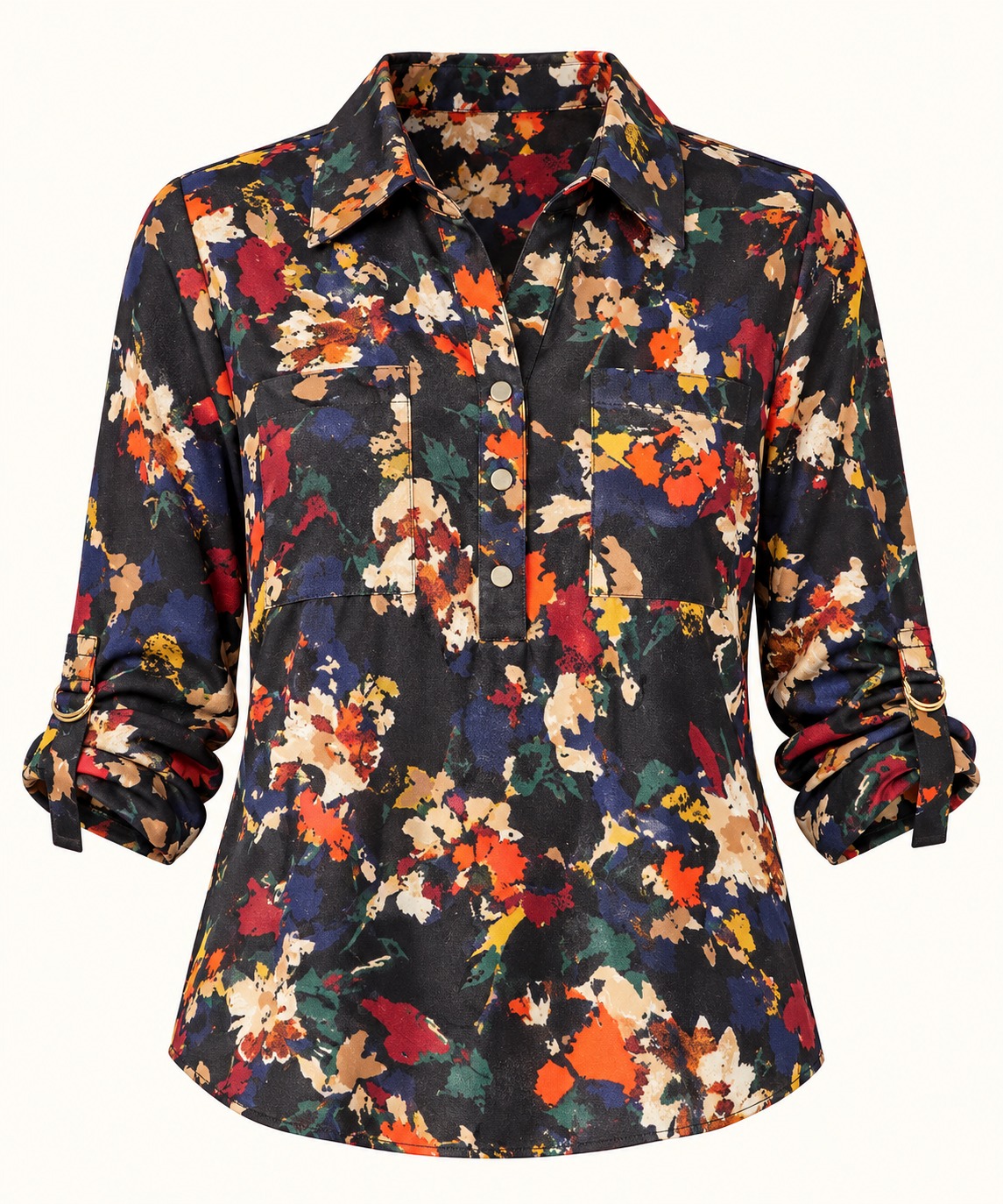 Camisa floral multicolor con bolsillos