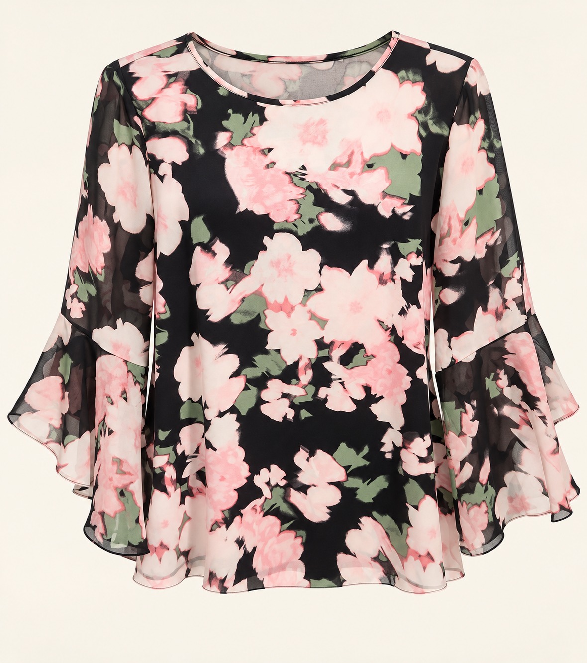 Blusa floral rosa con mangas campana