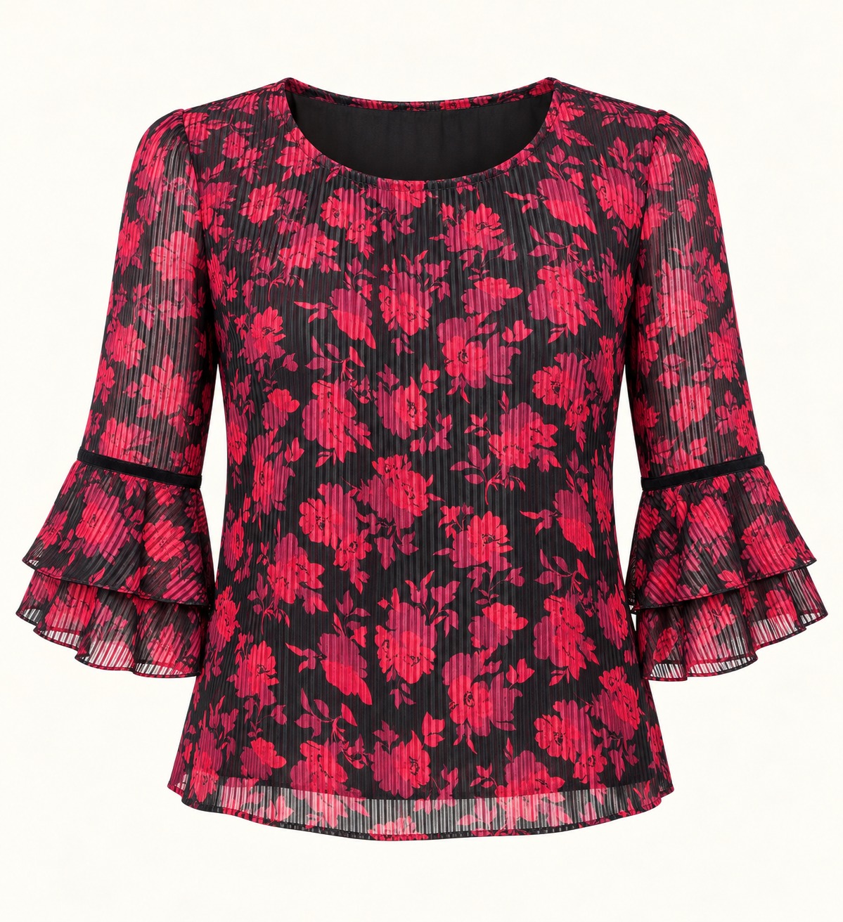 Blusa floral fucsia de rayas sutiles
