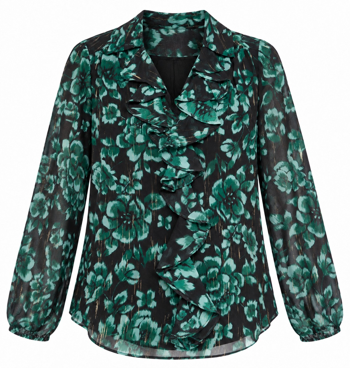 Blusa floral verde azulado con volante