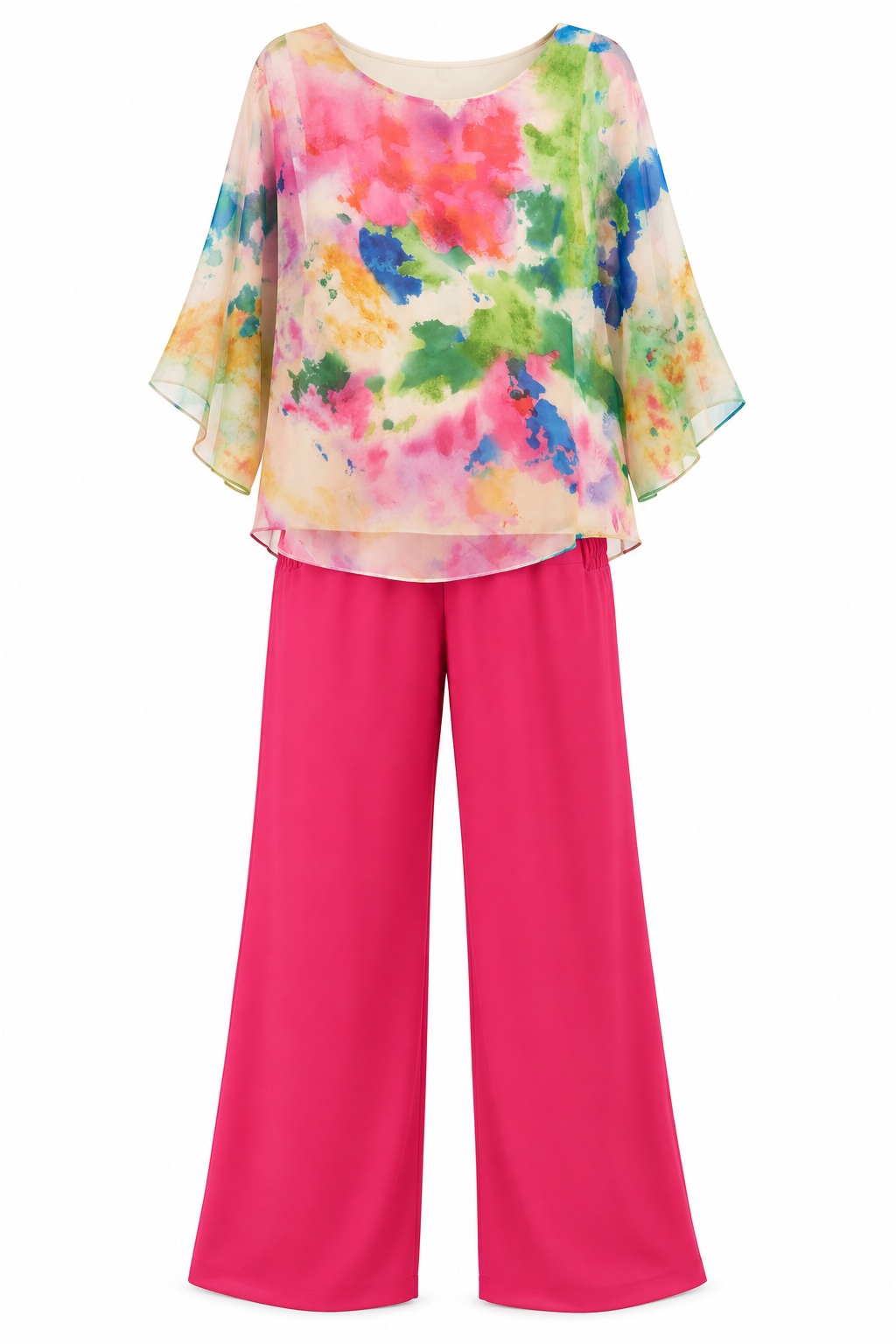 Conjunto de blusa acuarela y pantalón rosa