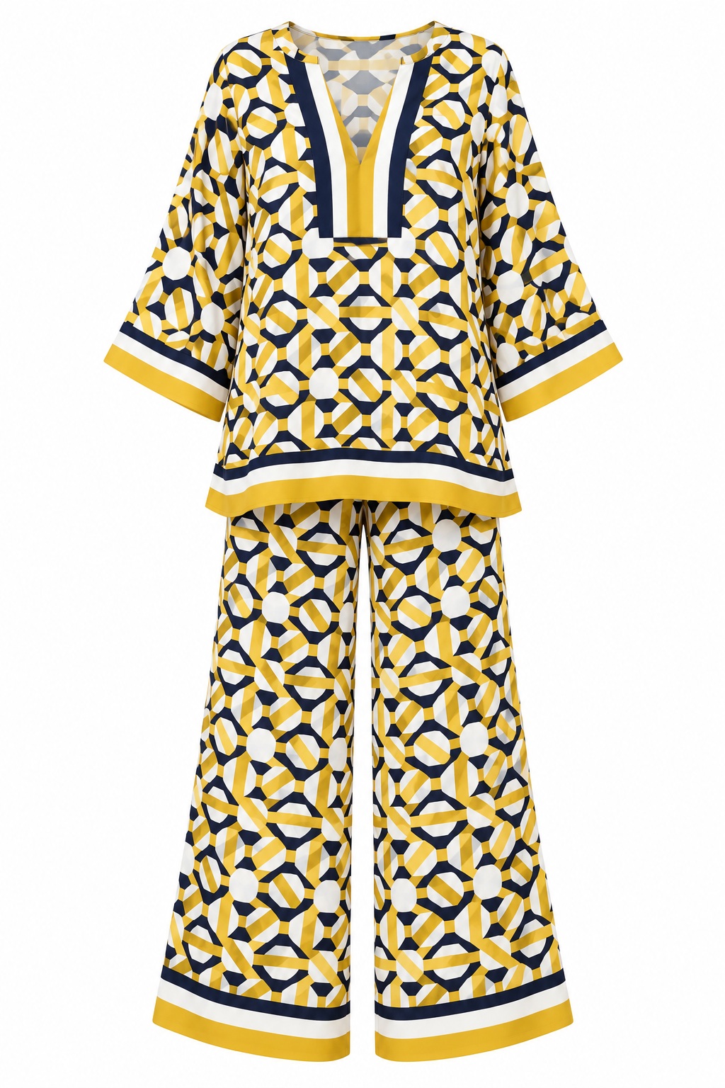Conjunto de blusa y pantalón geométrico