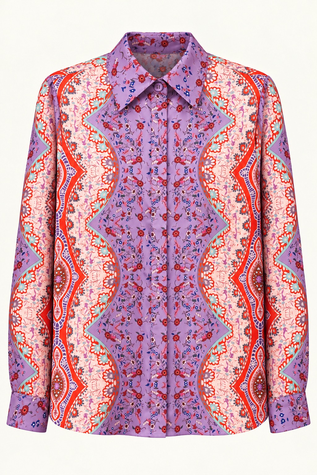 Camisa lavanda floral con cenefas