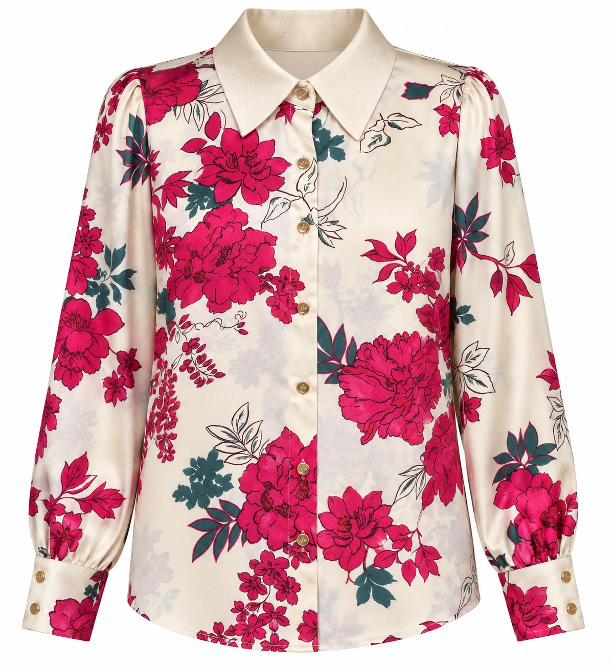 Camisa marfil de flores fucsias