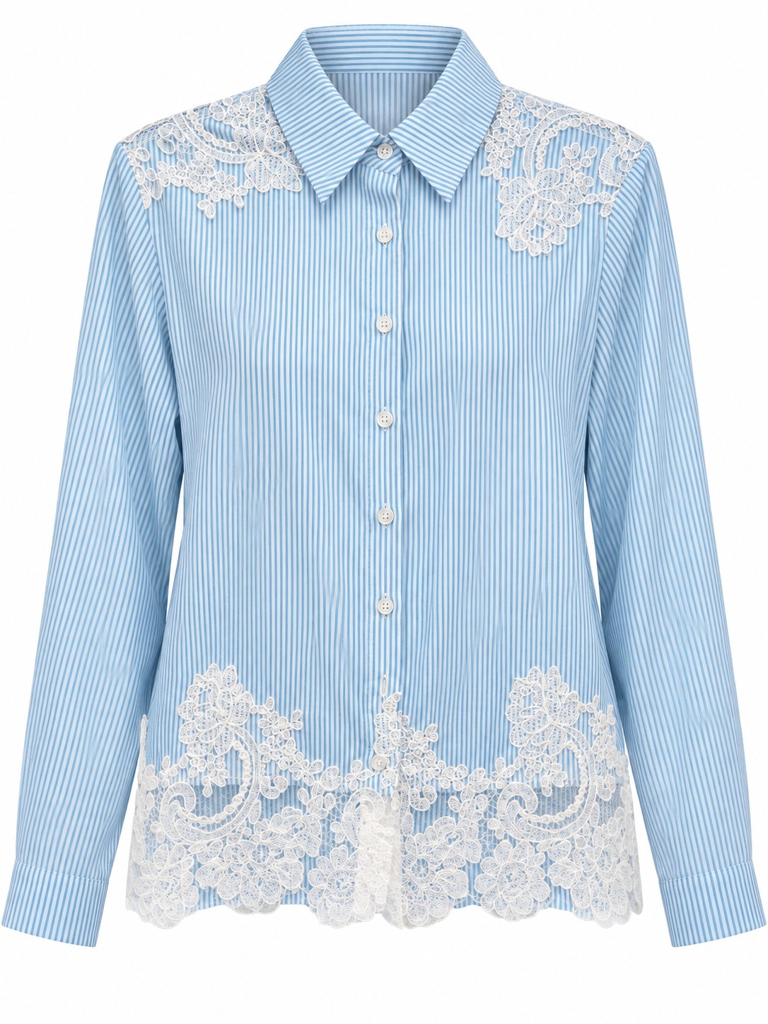 Camisa a rayas con encaje floral