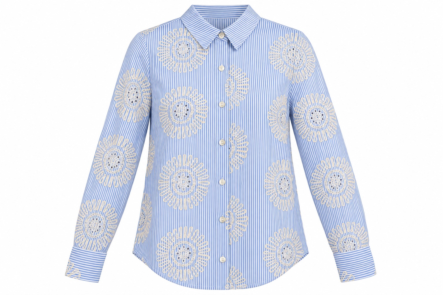 Camisa a rayas con bordado floral