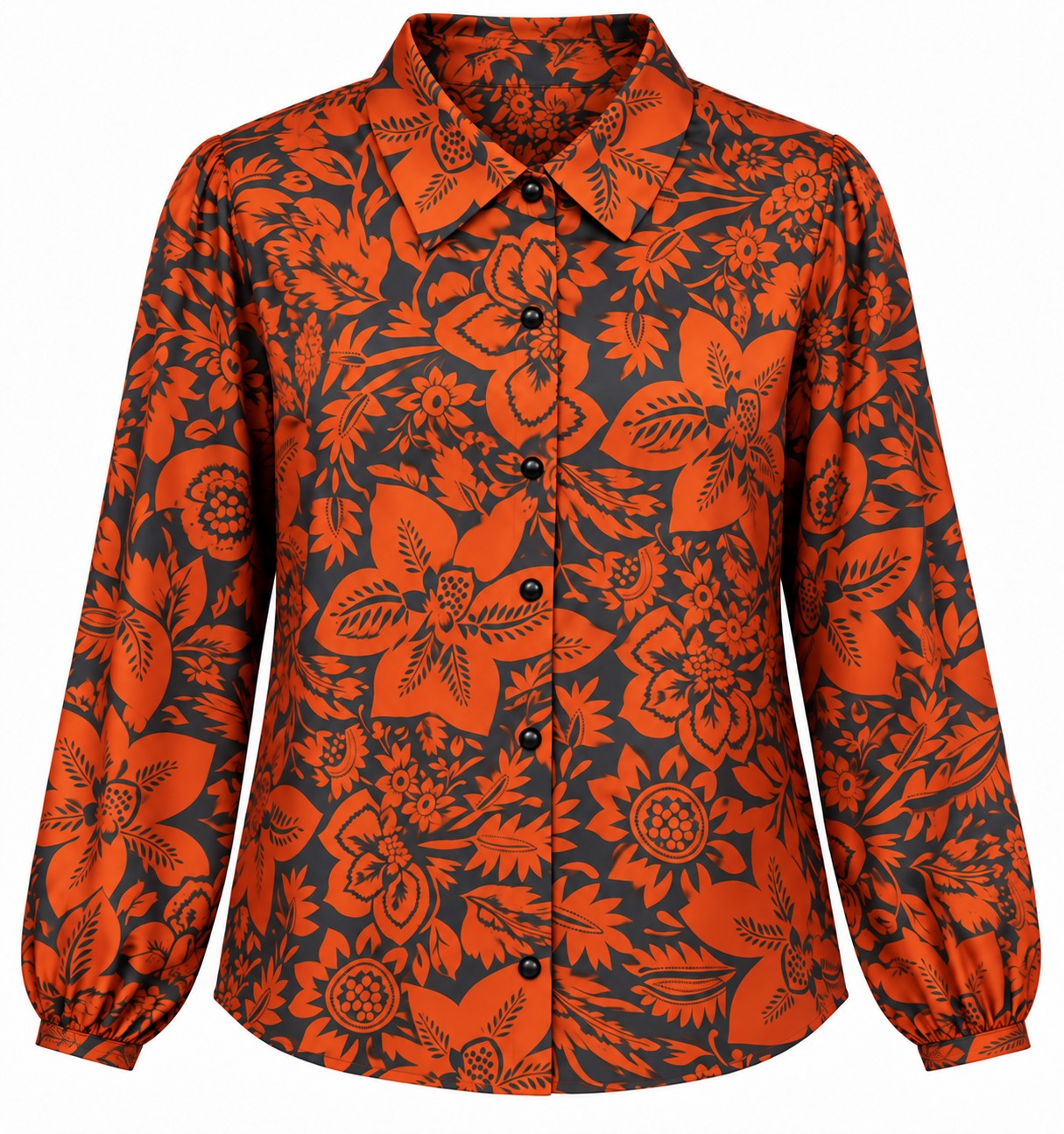 Camisa floral naranja y carbón