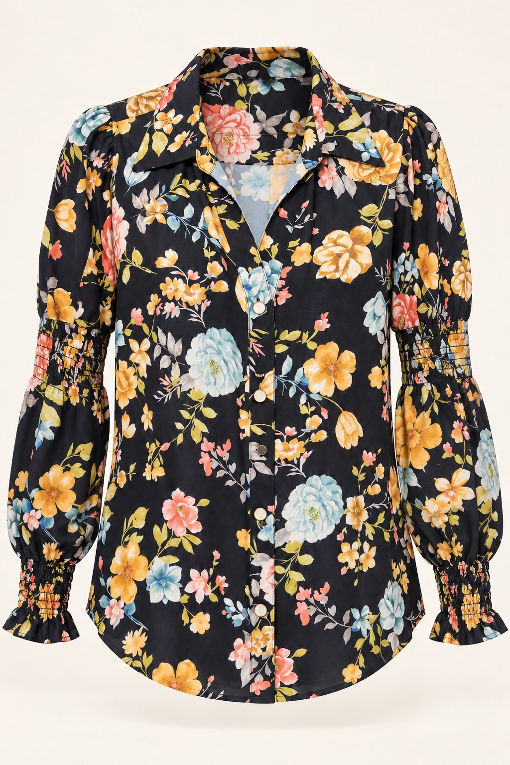 Blusa floral con bandas elásticas