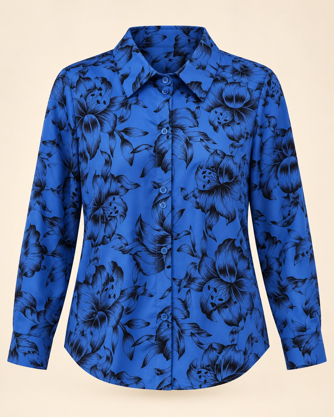 Blusa azul con lirios negros