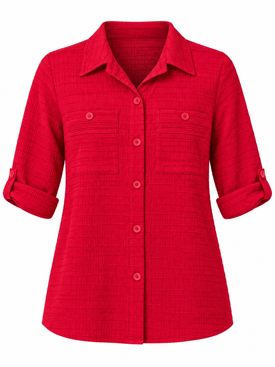 Camisa roja texturizada con bolsillos — Rojo