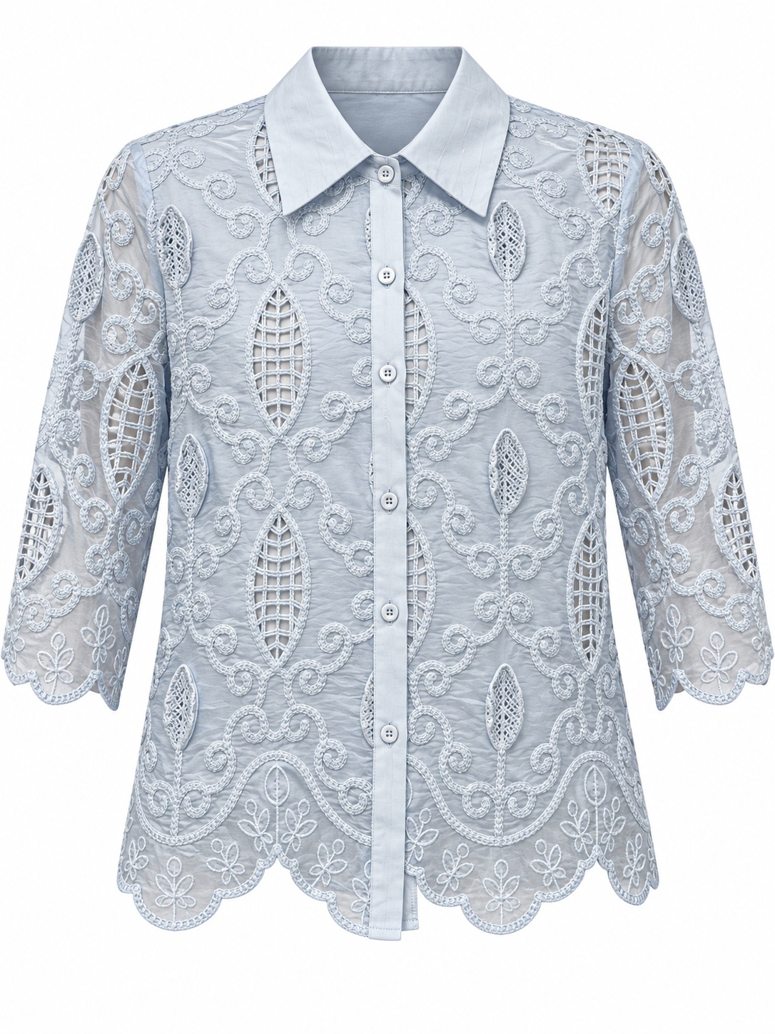 Camisa azul hielo con bordado calado — Azul