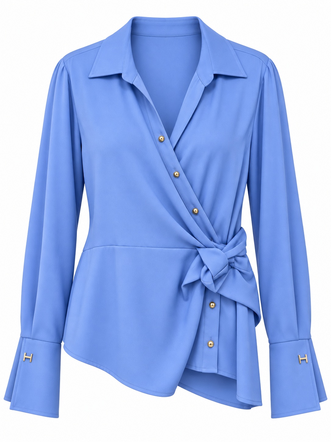 Blusa azul lavanda con nudo lateral — Azul