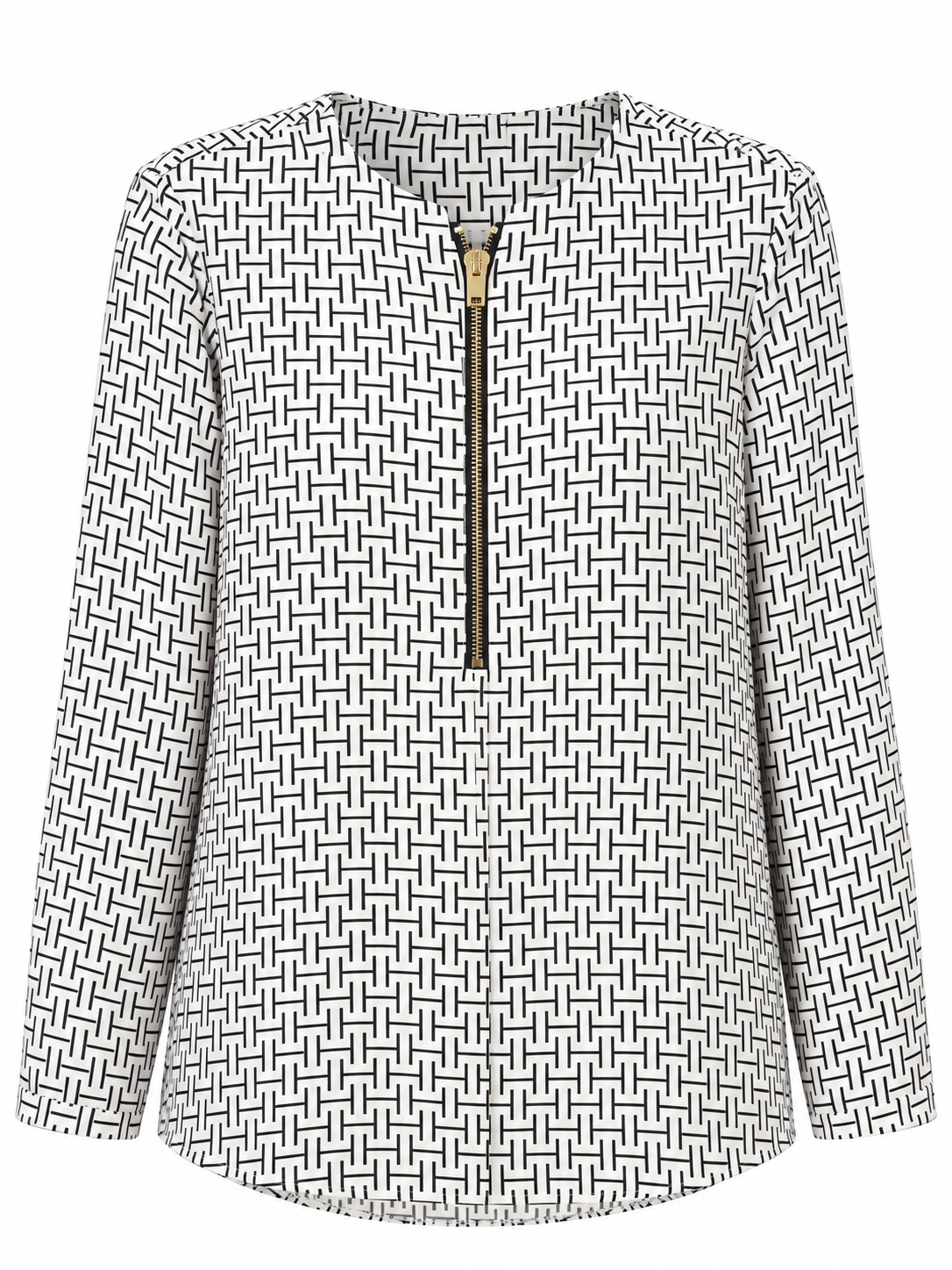 Blusa geométrica con cierre dorado — Negro y blanco