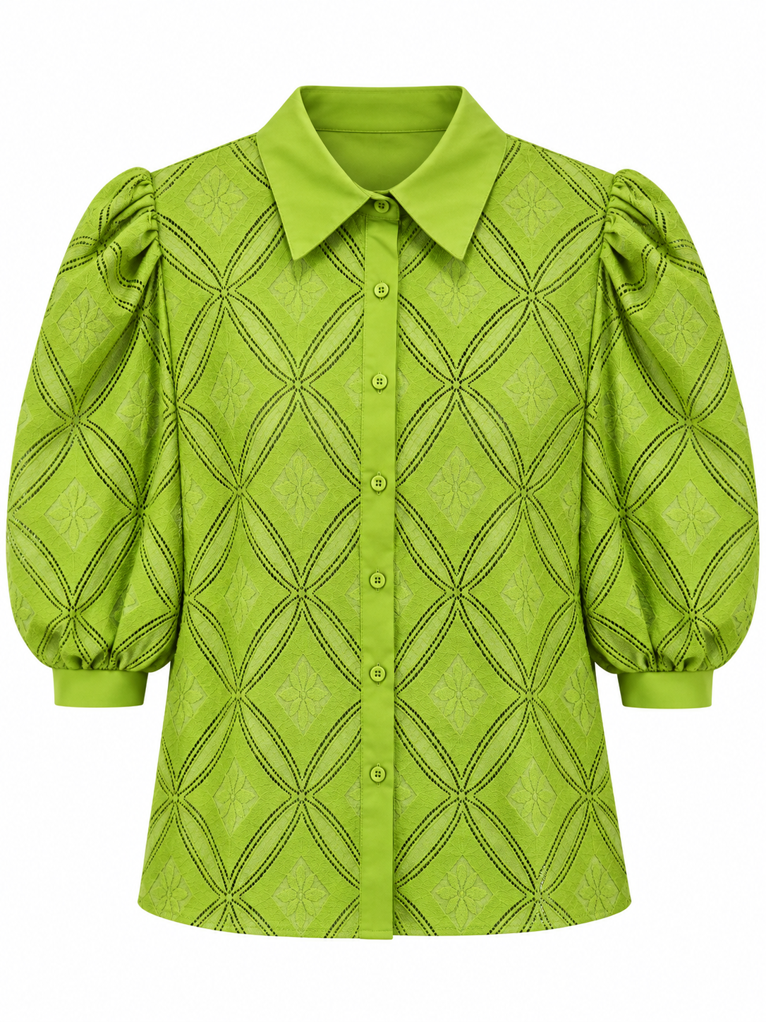 Camisa verde lima de encaje geométrico — Verde