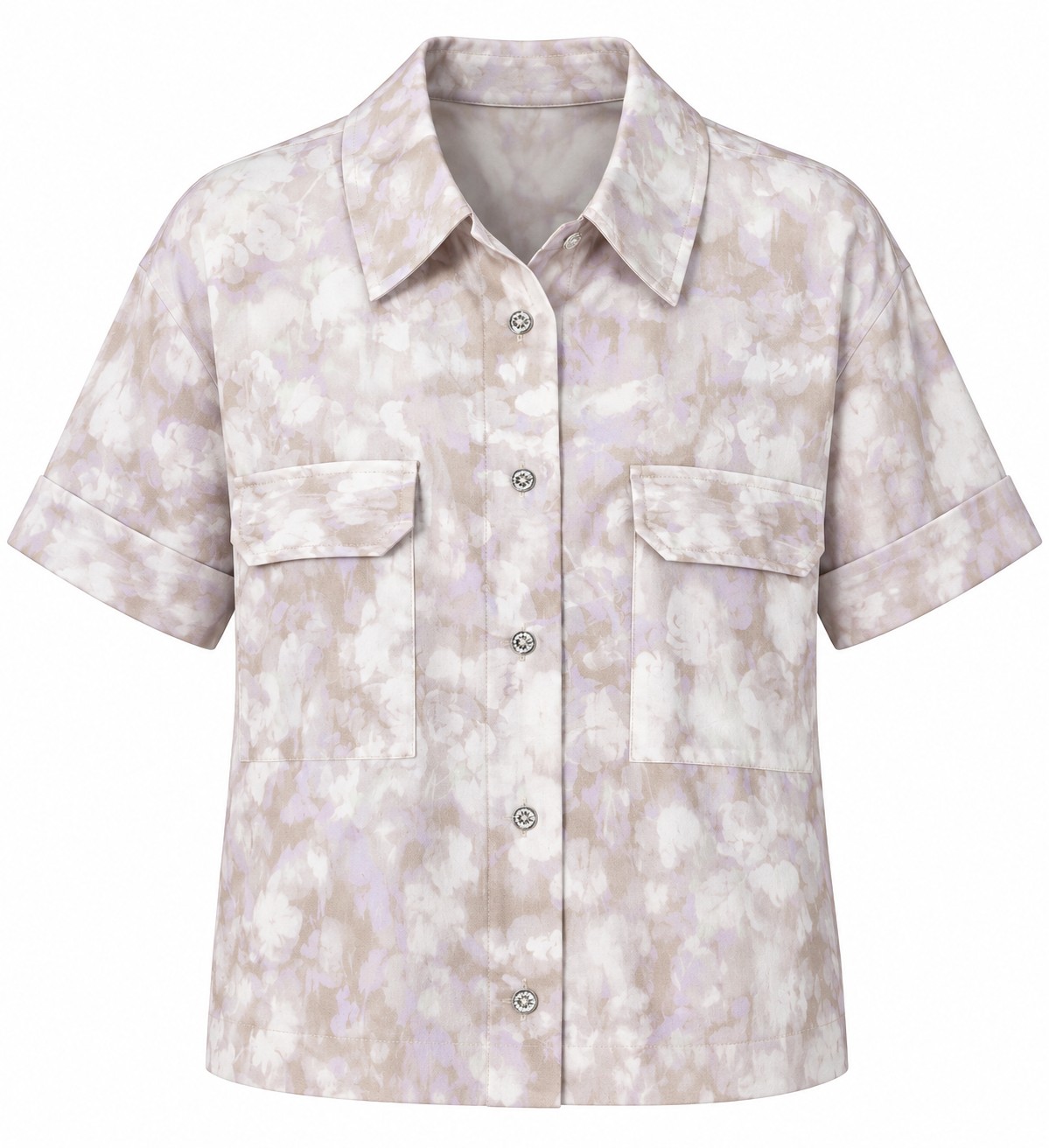 Camisa floral beige con bolsillos — Beige floral
