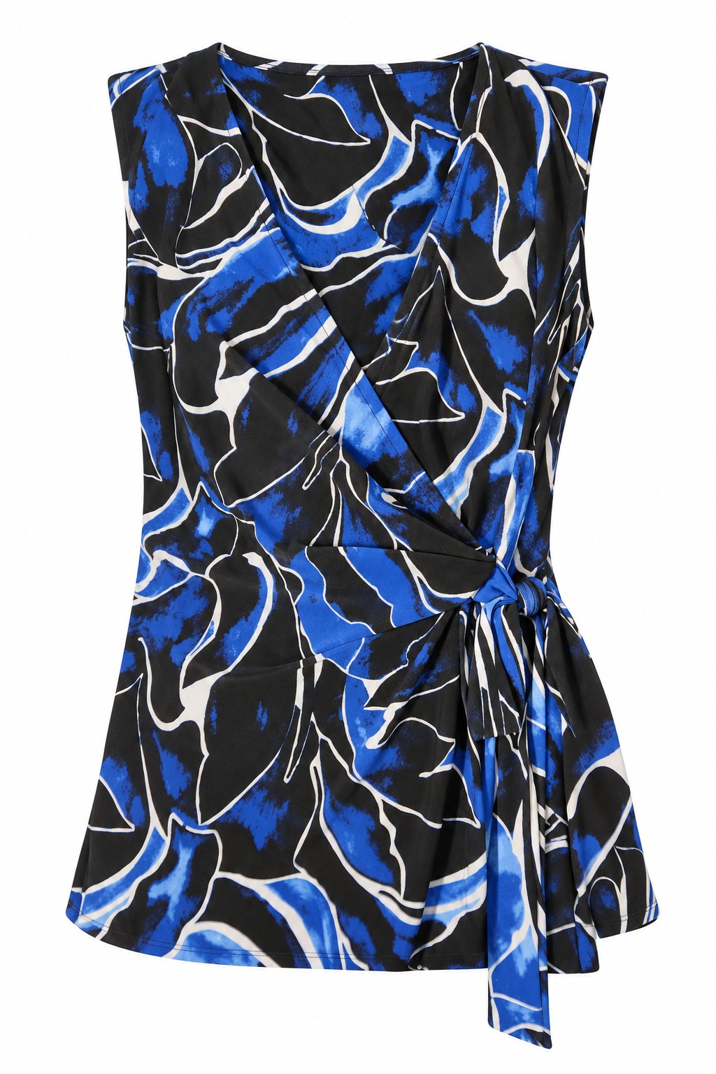 Blusa azul con lazo lateral — Negro y azul