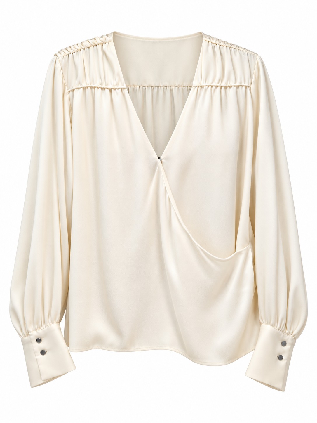 Blusa marfil cruzada de manga larga — Marfil