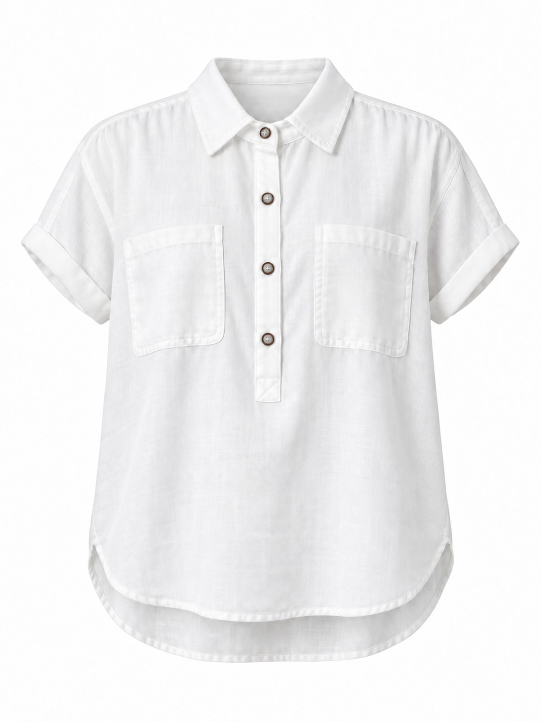 Camisa blanca con bolsillos y manga corta — Marfil