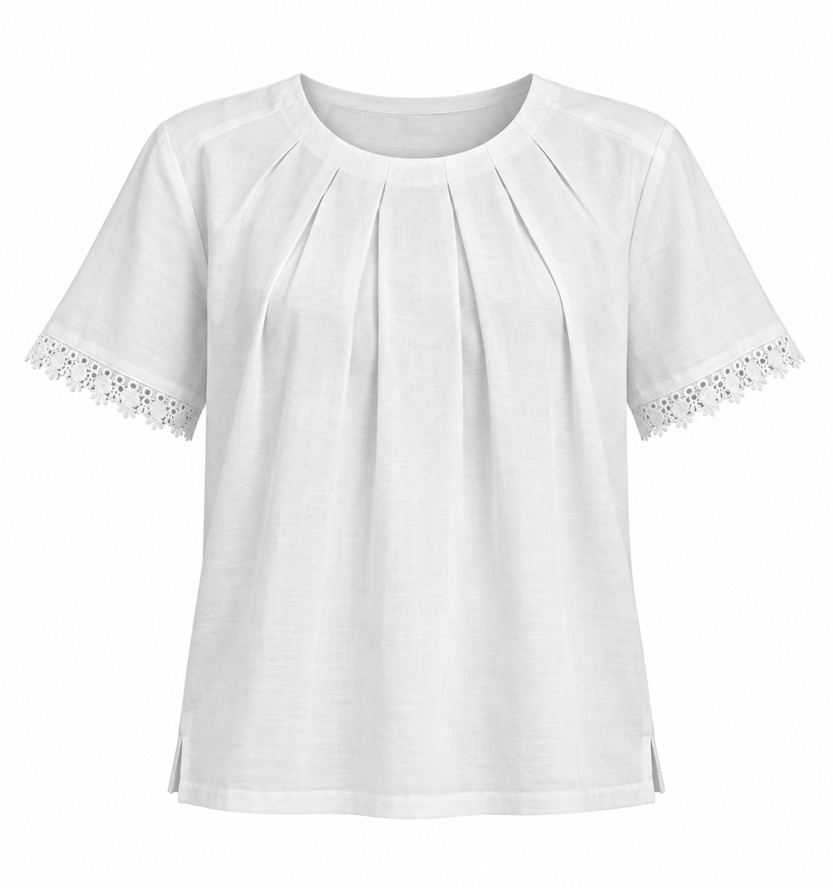 Blusa blanca con ribete de encaje — Marfil