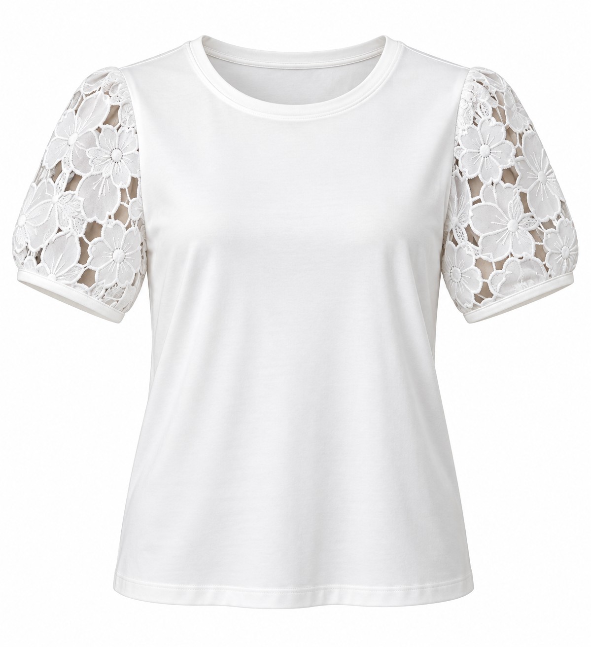 Blusa blanca con mangas florales — Marfil