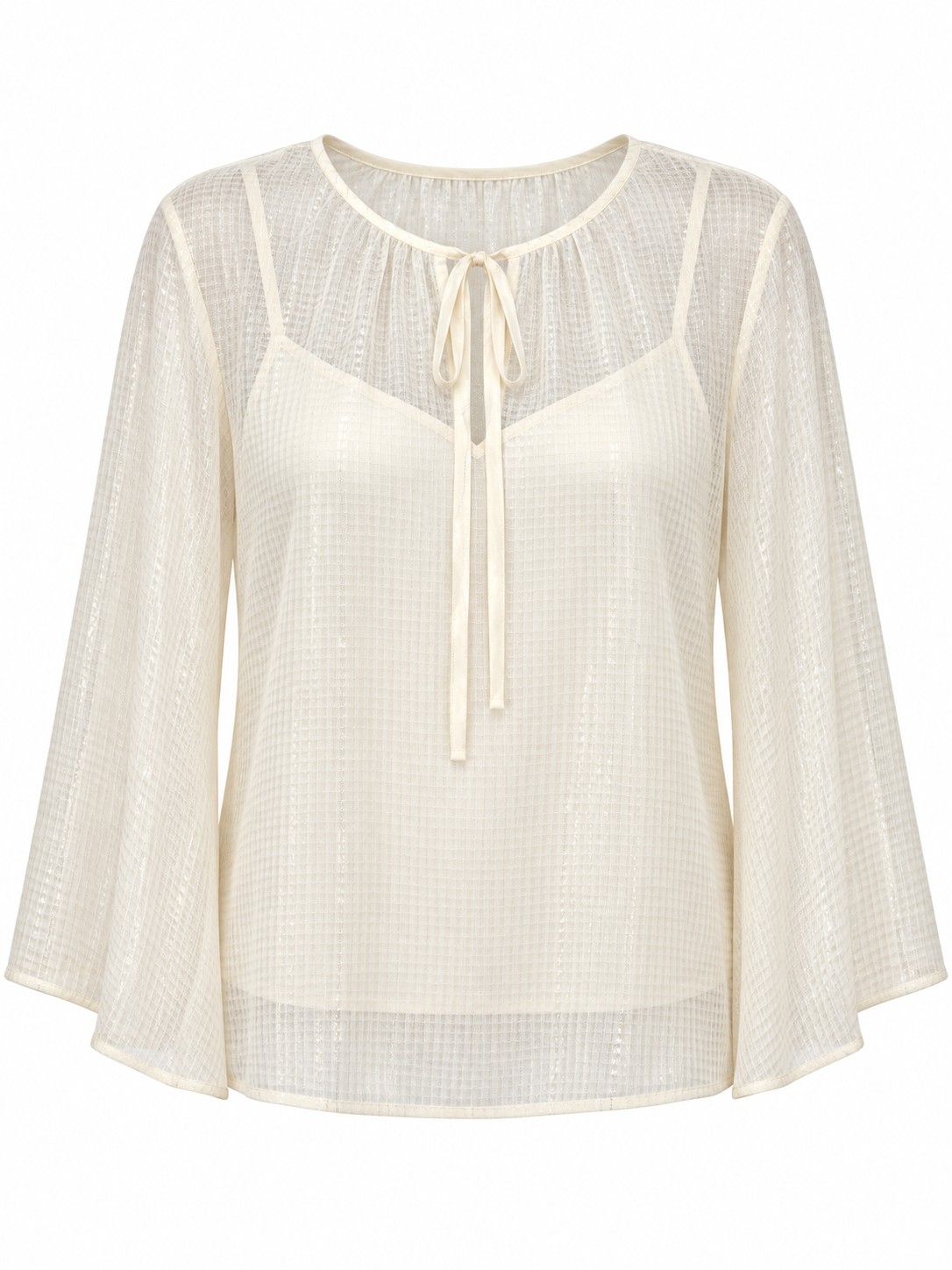 Blusa marfil transparente con lazo — Marfil