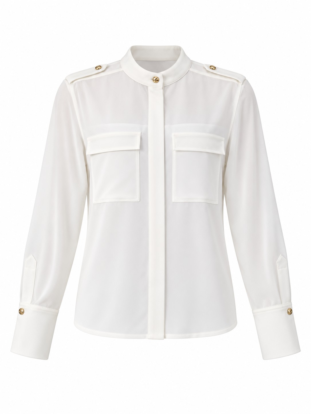 Camisa con bolsillos y detalles dorados — Marfil