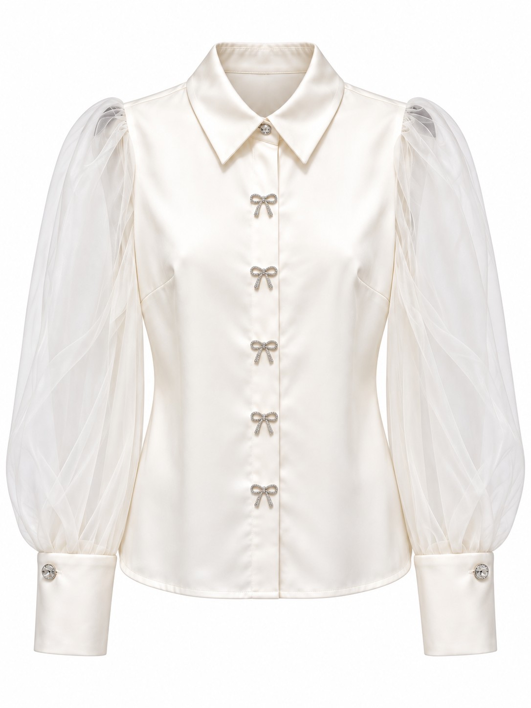Camisa satinada con botones de lazo — Marfil
