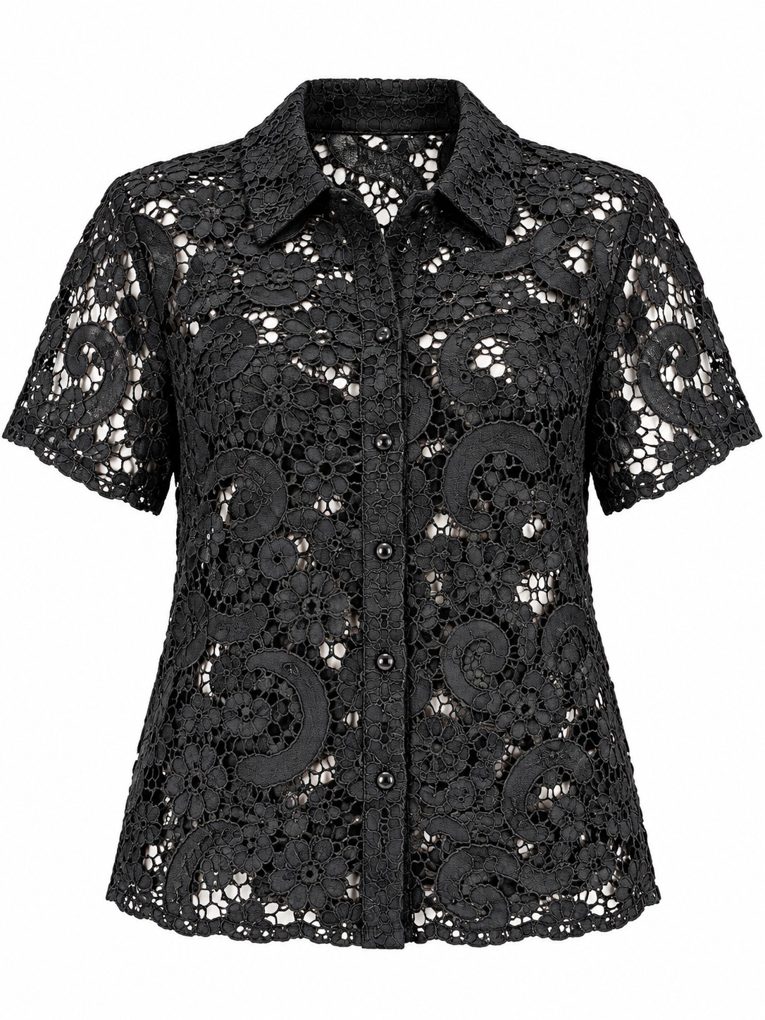 Camisa negra de encaje — Negro