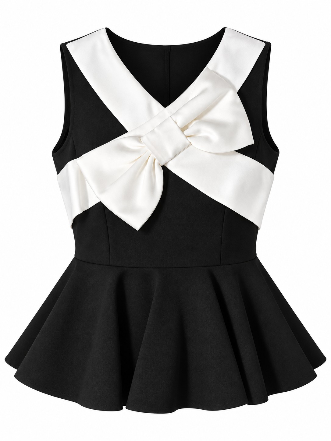 Blusa negra con lazo blanco — Negro
