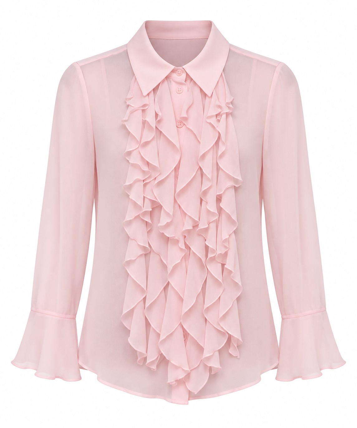 Camisa rosa con volantes frontales — Rosa